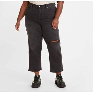 Levi's Wedgie Straight Jeans Black Denim High Rise Crop Distressed Women's 20